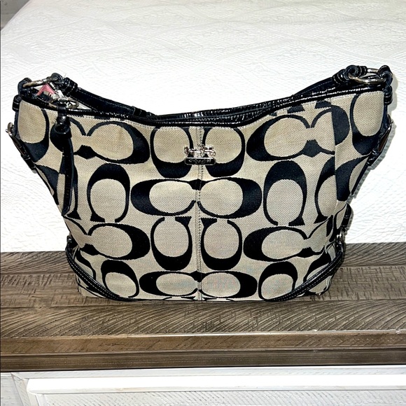 Coach Black and Tan Signature Shoulder Bag - Picture 1 of 13